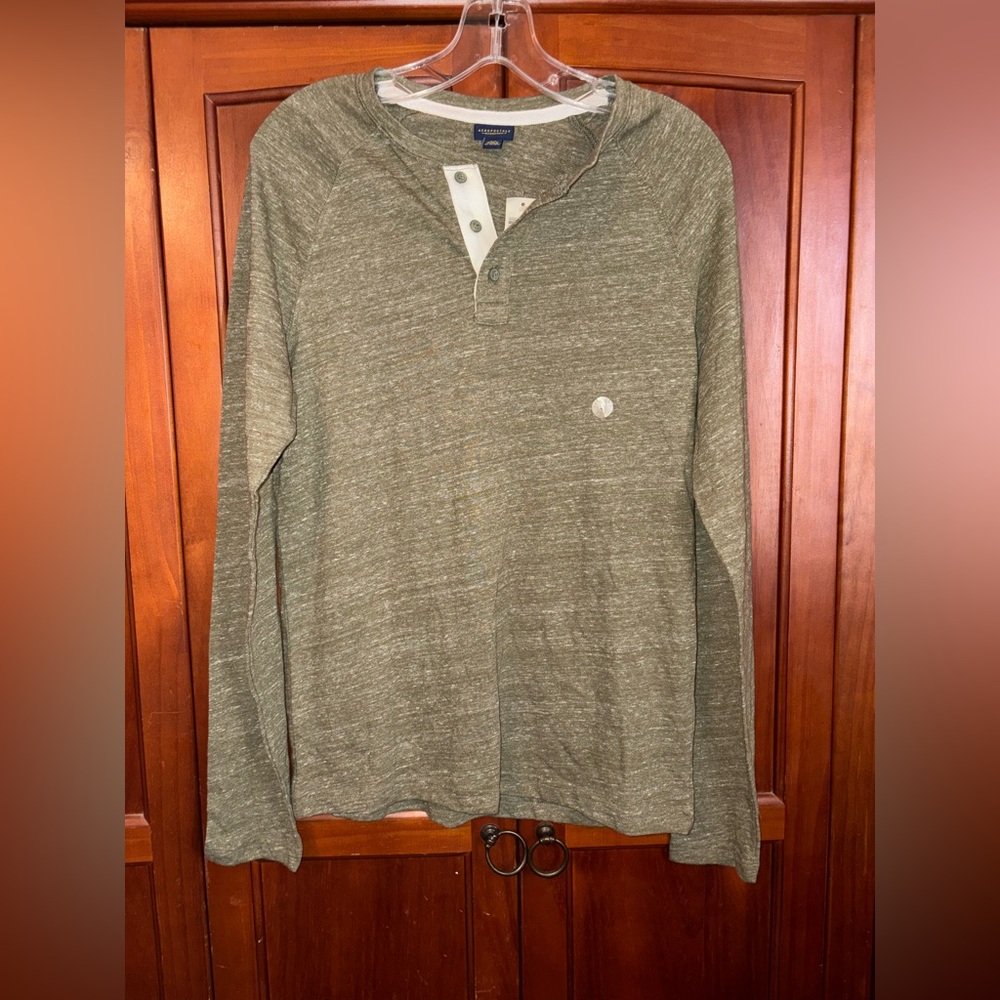 NWT Aeropostale Olive Long Sleeve Henley Shirt #1249